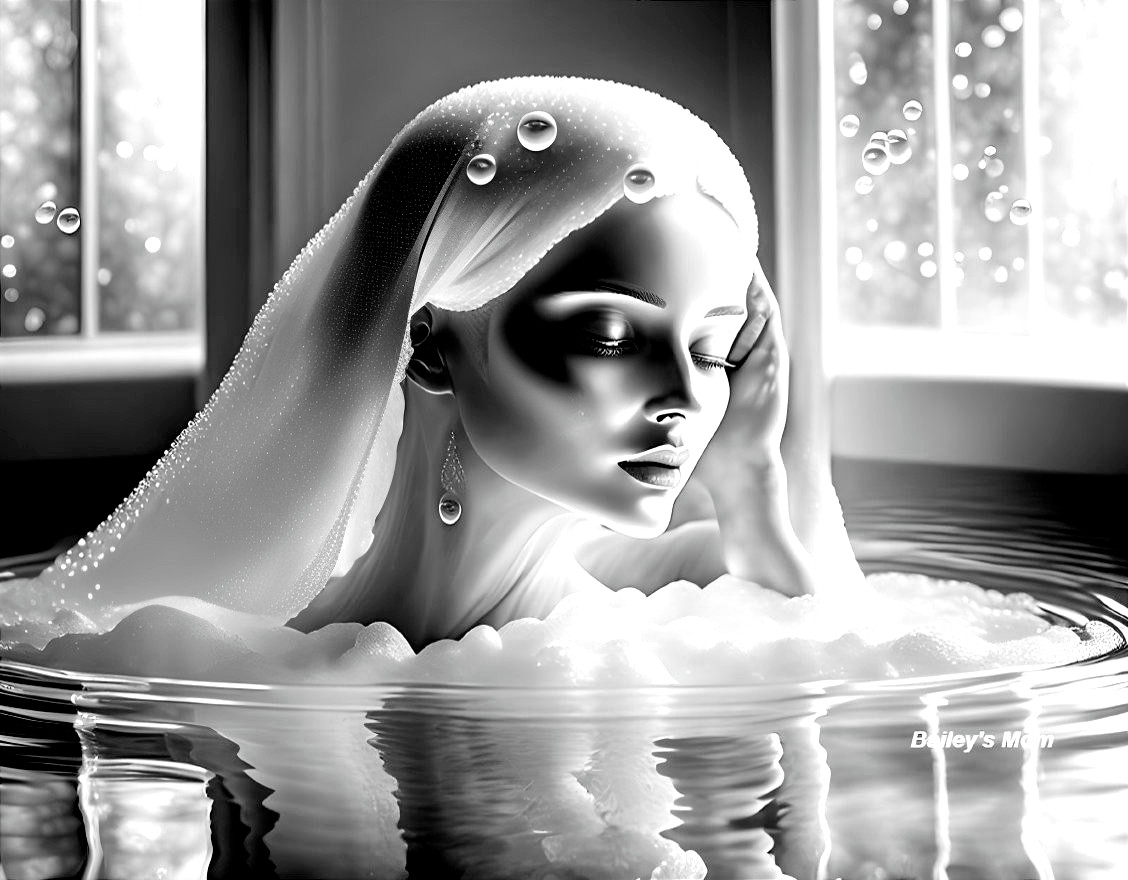 Monochromatic Illustration of a Woman in Water
