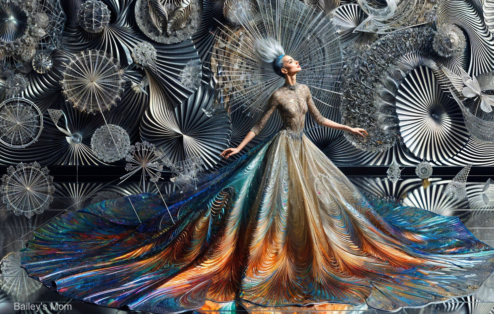 Intricately Designed Shimmering Gown with Vibrant Colors