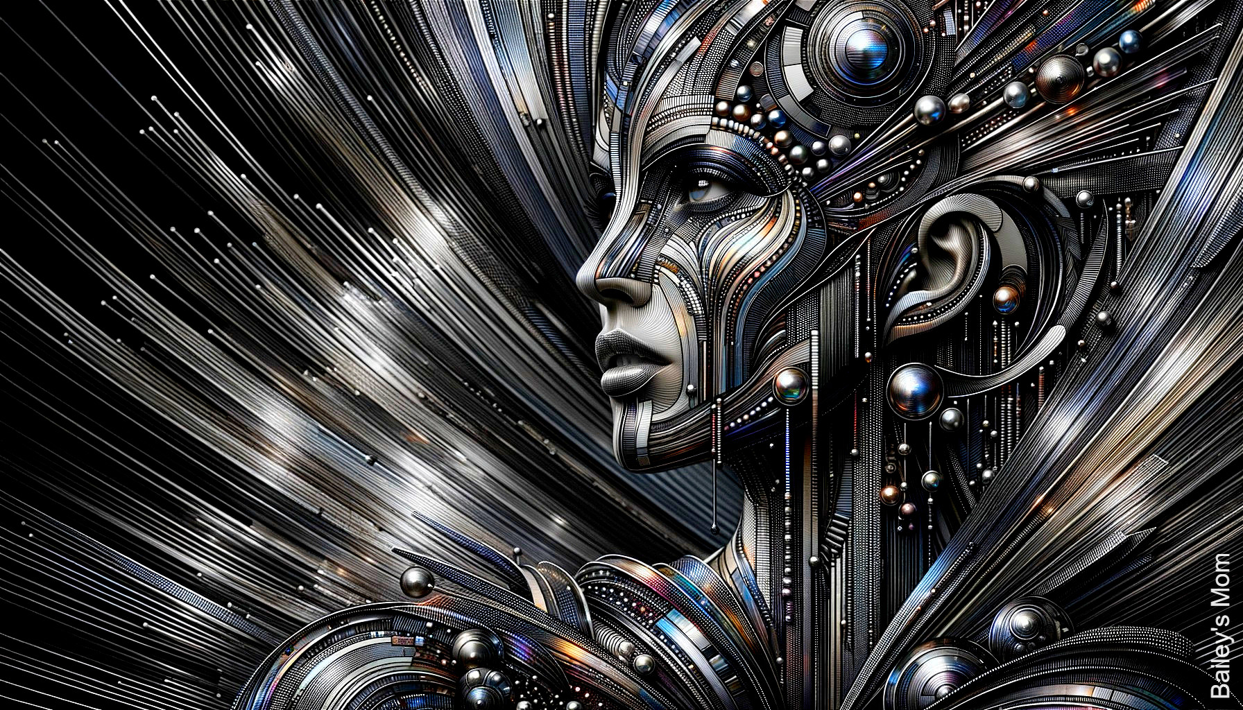 Abstract Futuristic Portrait of a Woman in Metal Patterns