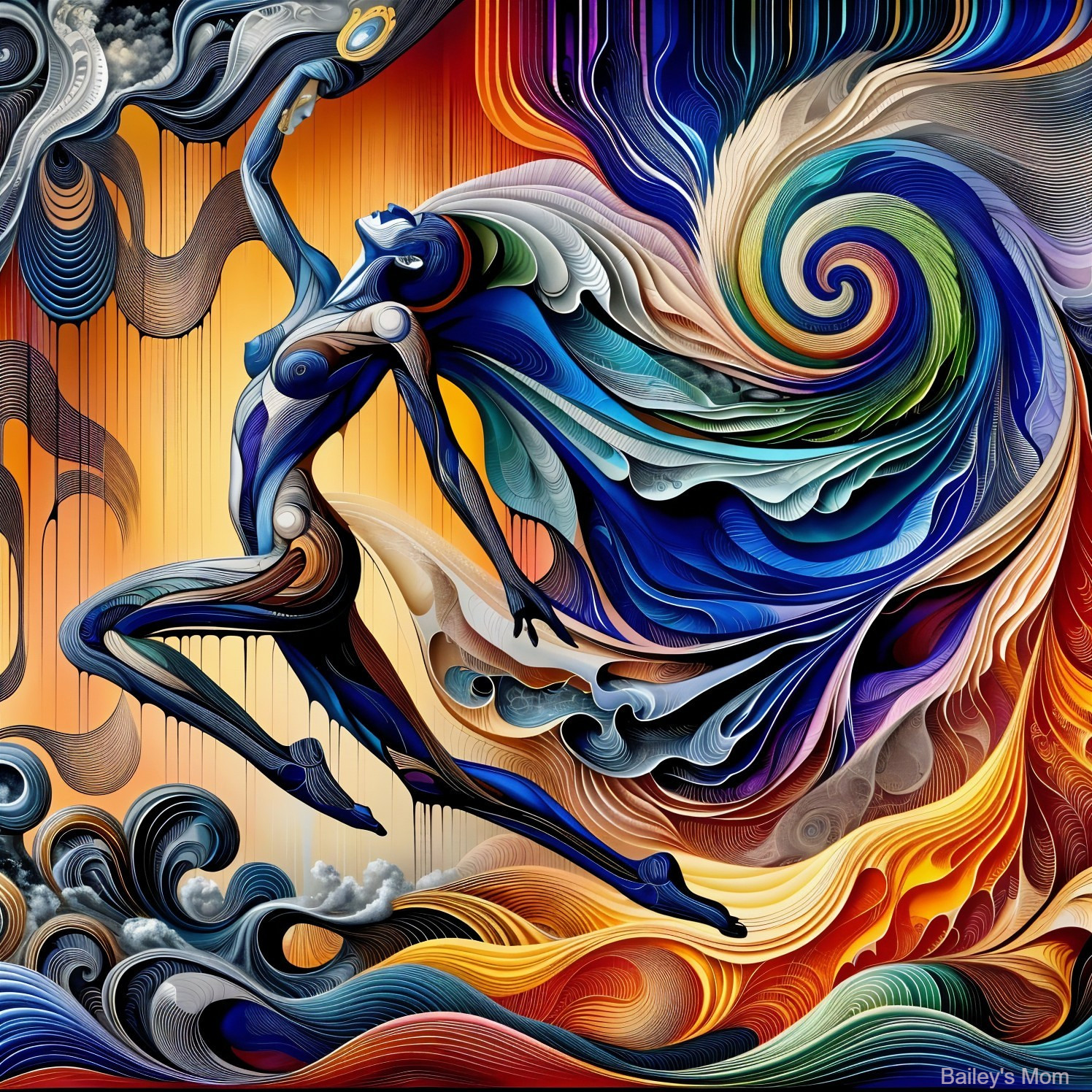 Colorful Abstract Figure with Dynamic Movement and Patterns