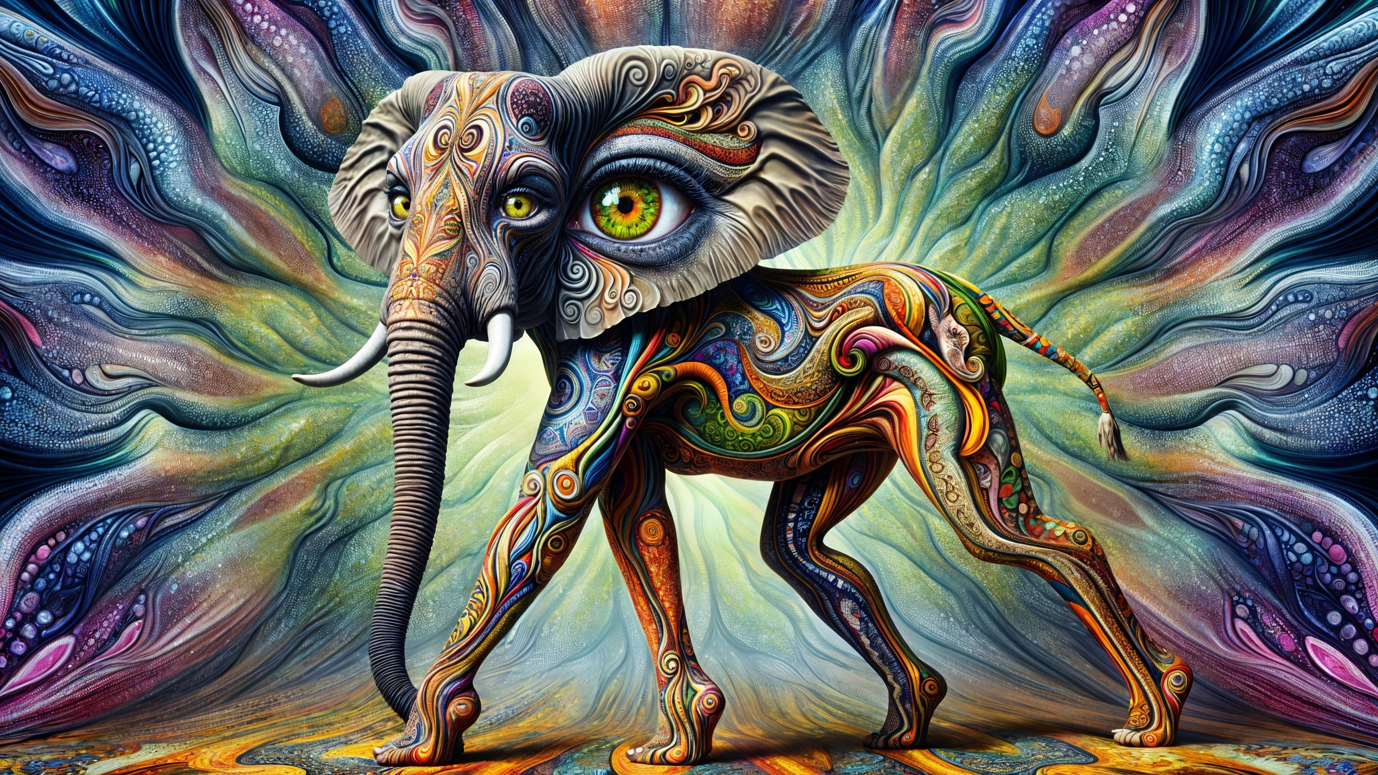 Abstract Elephant with Intricate Patterns and Colors