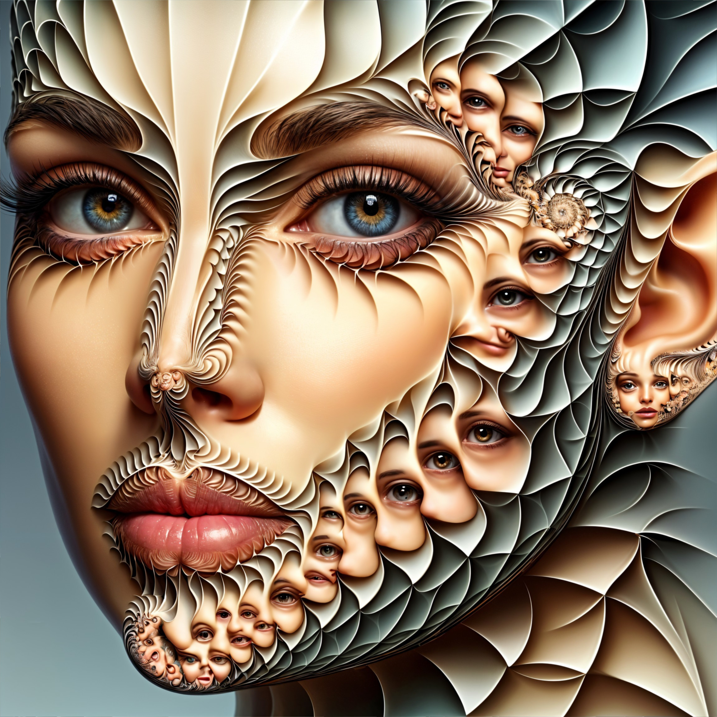 Surreal Fractal Design of a Woman's Face with Patterns