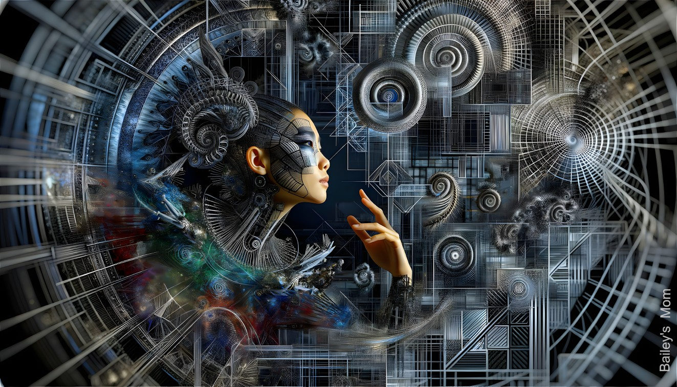 Futuristic Figure Blending Technology and Nature Elements
