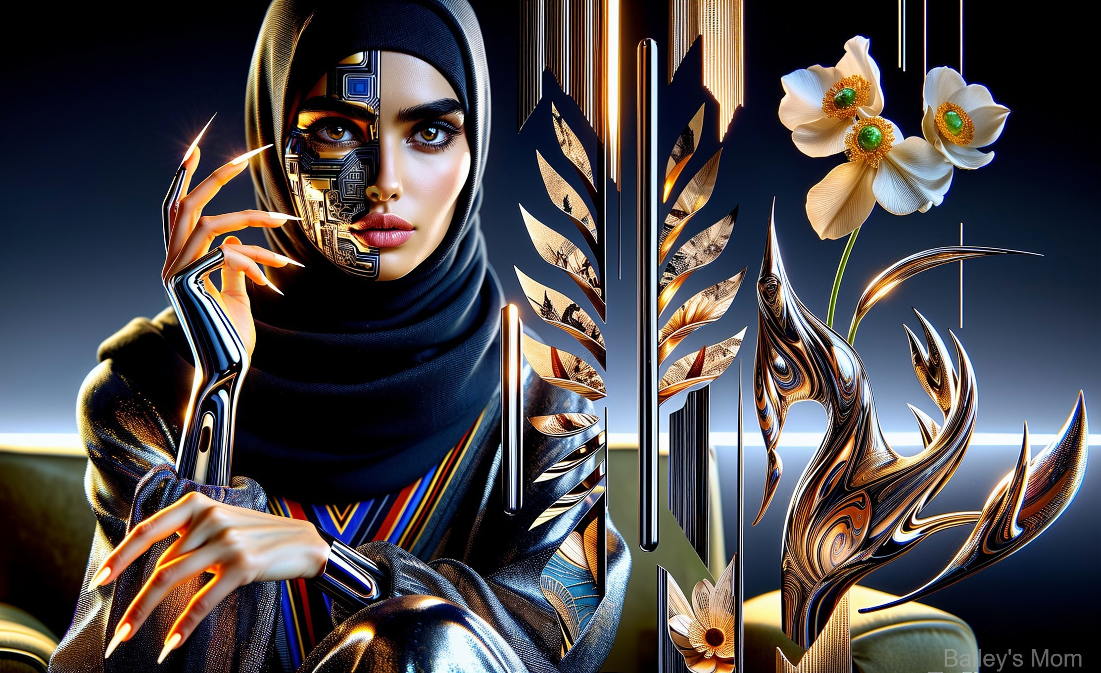 Futuristic Woman with Cybernetic Enhancements and Hijab