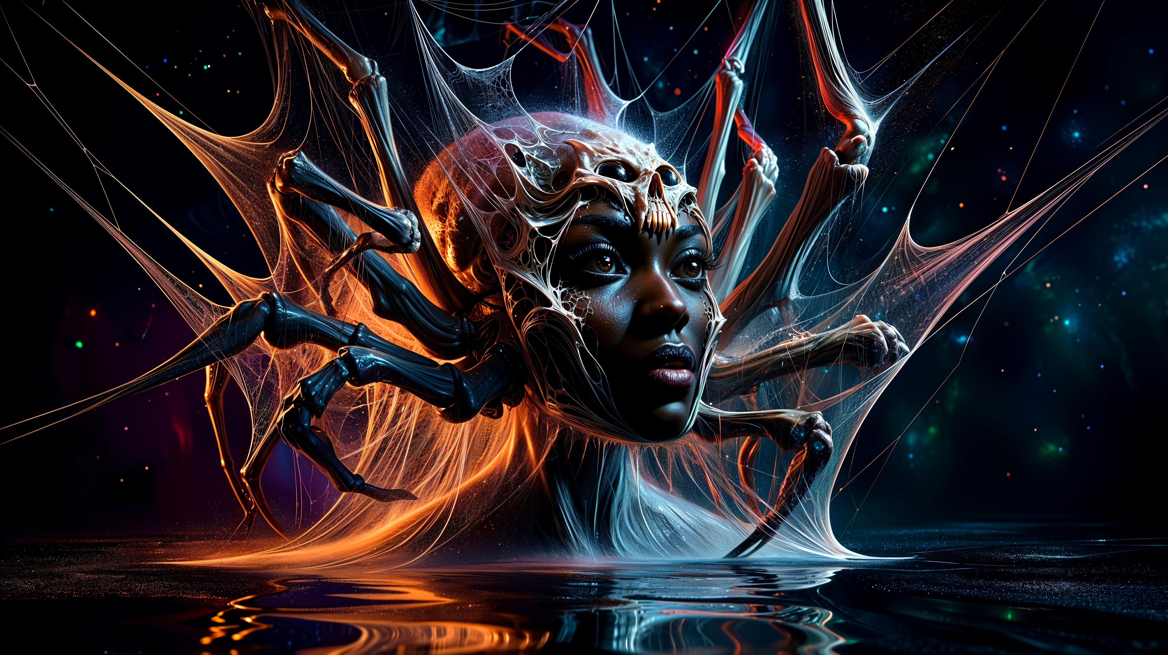 Human-Spider Fusion in Cosmic Background Art