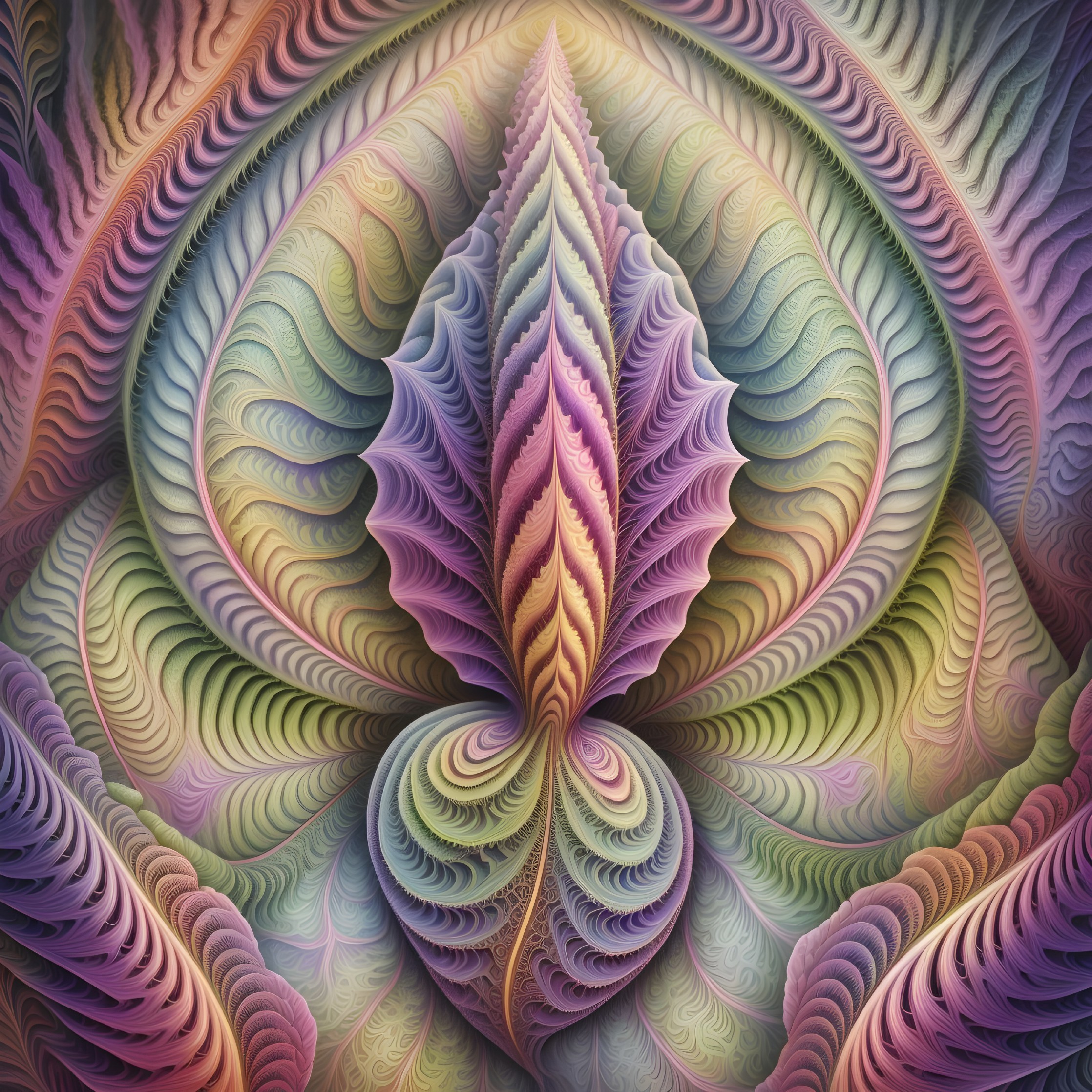 Symmetrical Leaf Design with Colorful Patterns and Textures