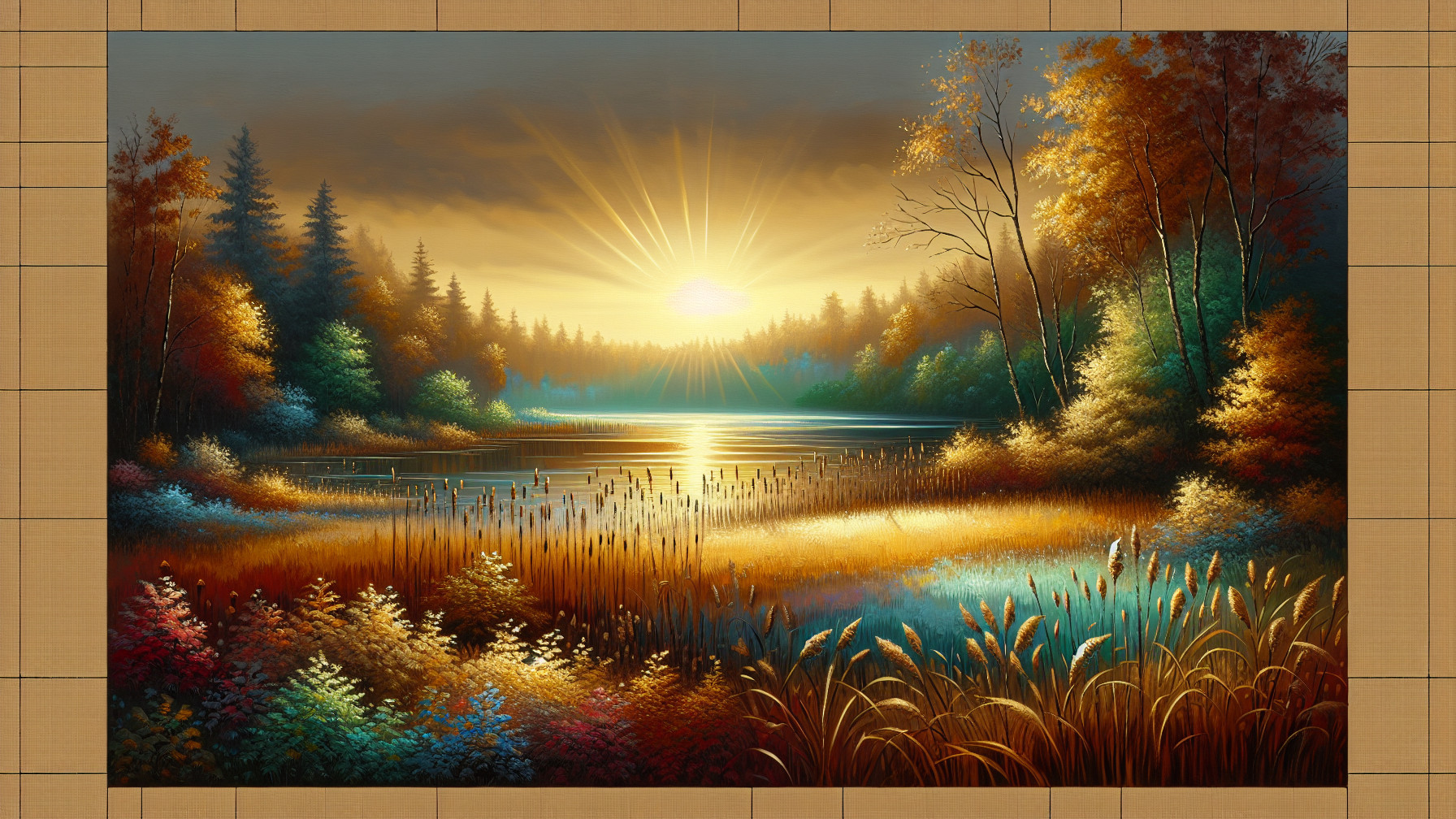 Serene Sunrise Landscape with Tranquil Lake Reflection