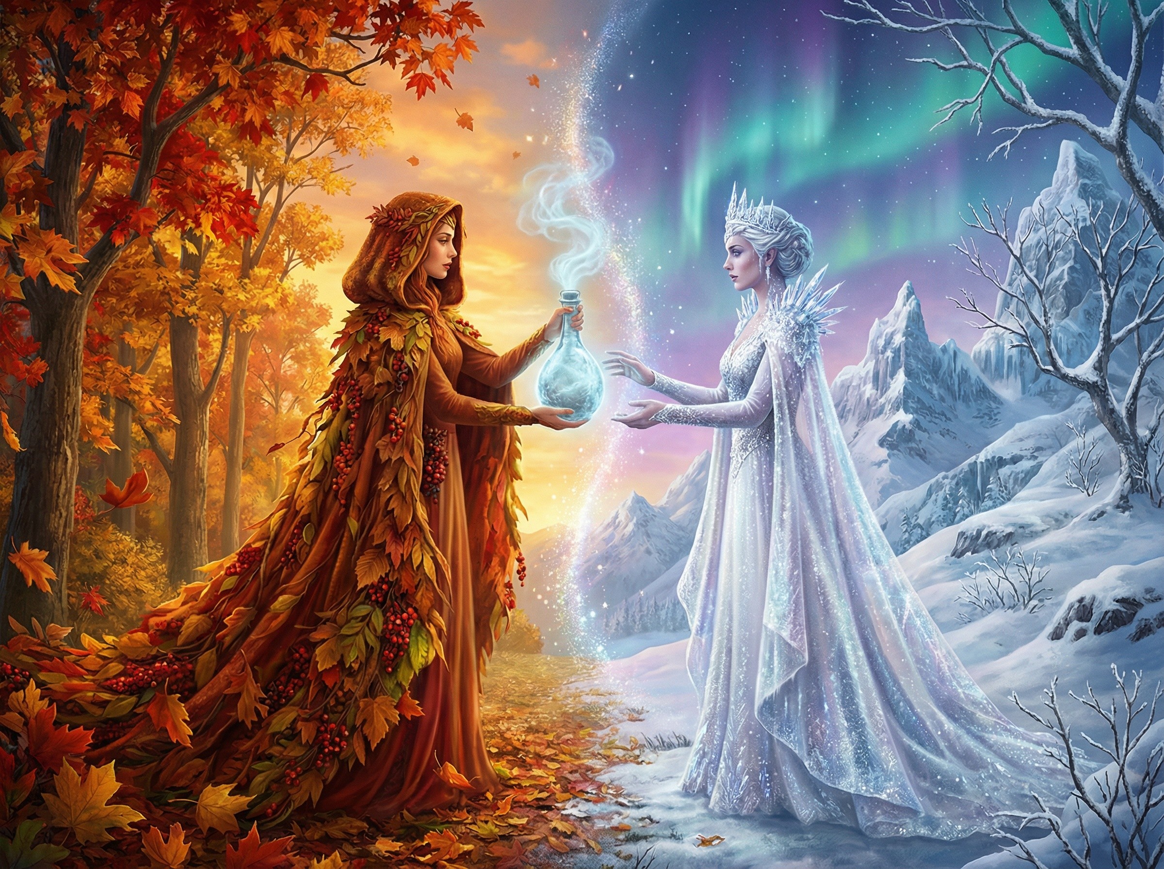Autumn and Winter Goddesses in Fantasy Painting Exchange