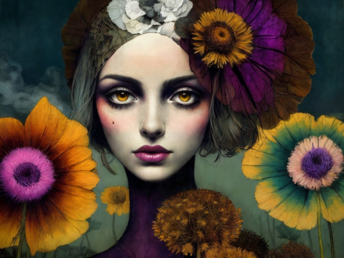 Mystical Portrait of a Woman with Floral Headpiece