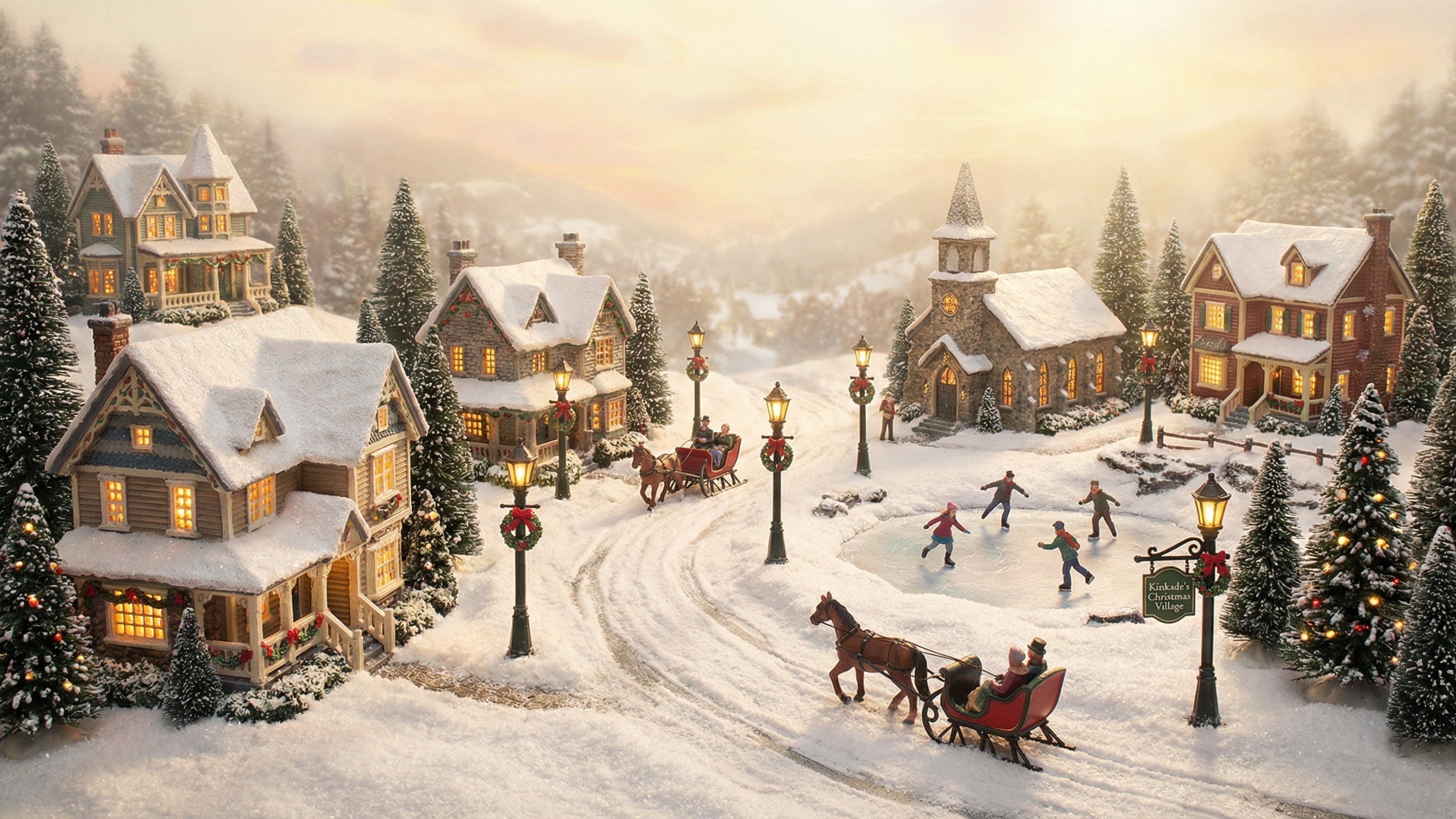 Winter Village Miniature with Snowy Landscape and Lights