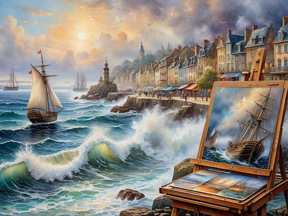 Vibrant Coastal Landscape with Lighthouse at Sunset