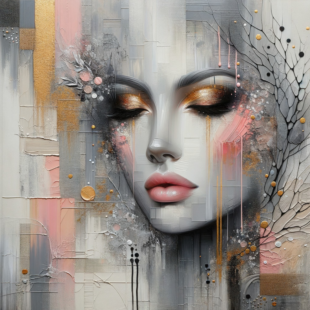Stylized Female Face with Abstract Background Elements