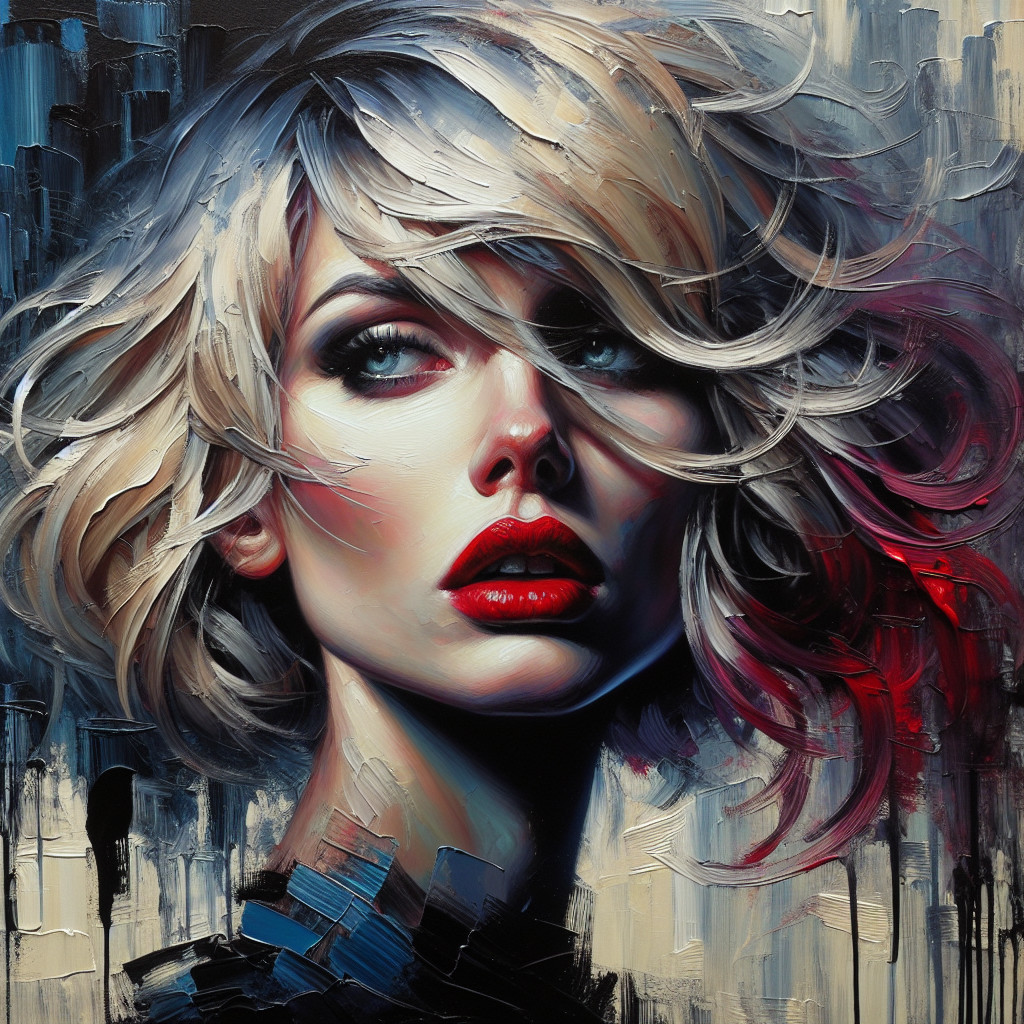 Portrait of a Woman with Short Blonde Hair and Red Lips