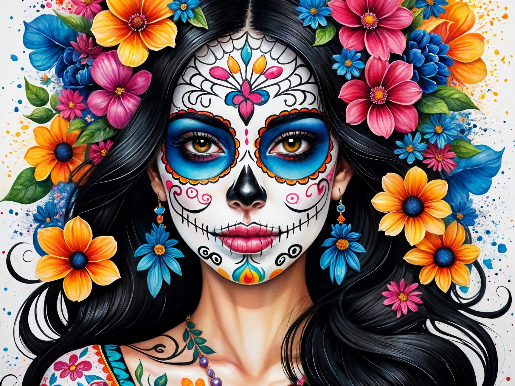 Vibrant Day of the Dead Skull Makeup Artwork