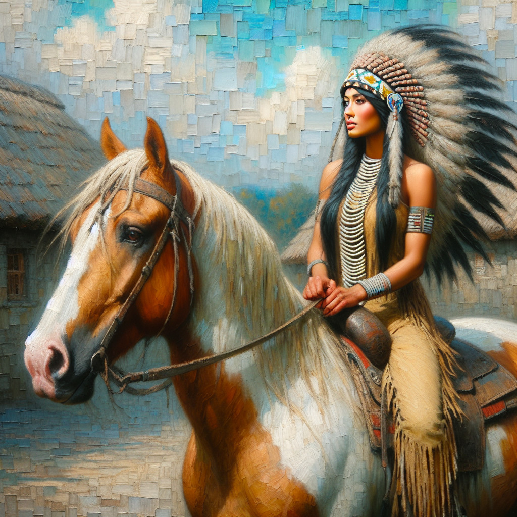 Native American Woman in Traditional Regalia on Horse