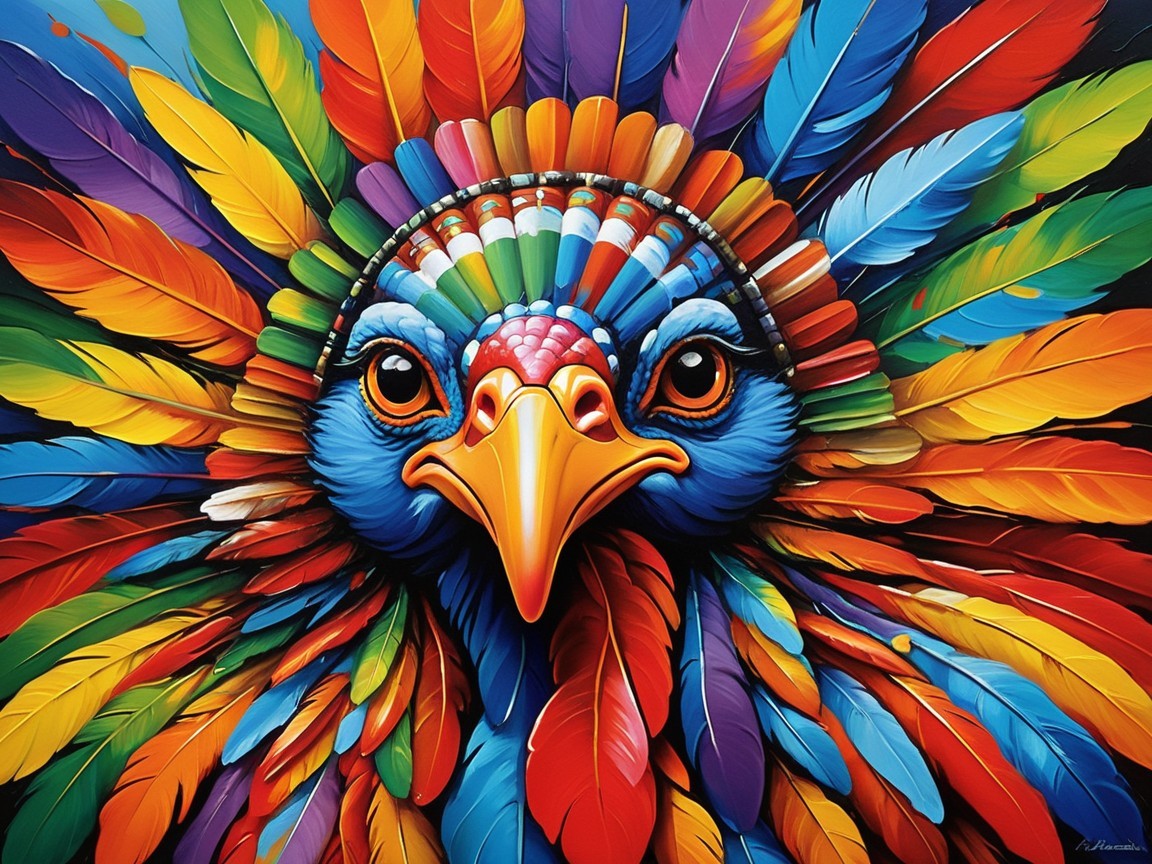 Colorful Bird Face with Intricate Feather Details