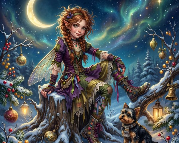 Winter Wonderland Illustration of an Elf Fairy Girl