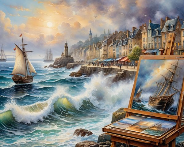 Vibrant Coastal Landscape with Lighthouse at Sunset