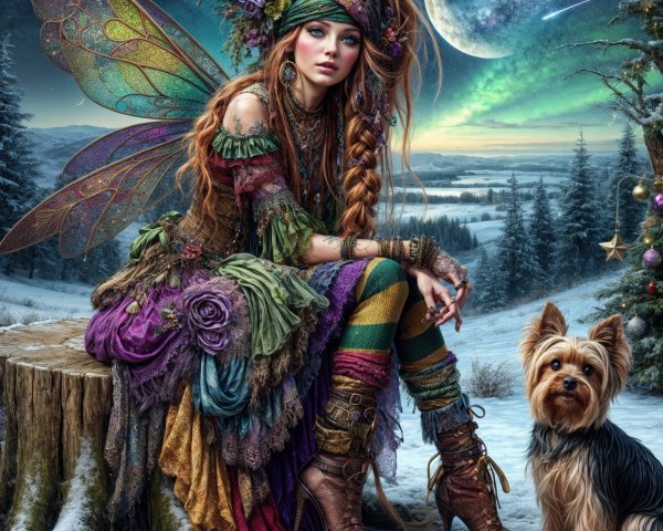 Whimsical Fairy in a Mystical Winter Landscape