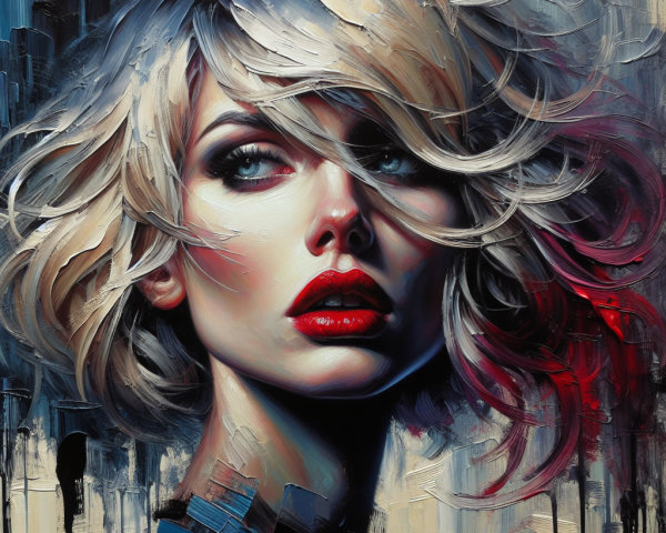 Portrait of a Woman with Short Blonde Hair and Red Lips