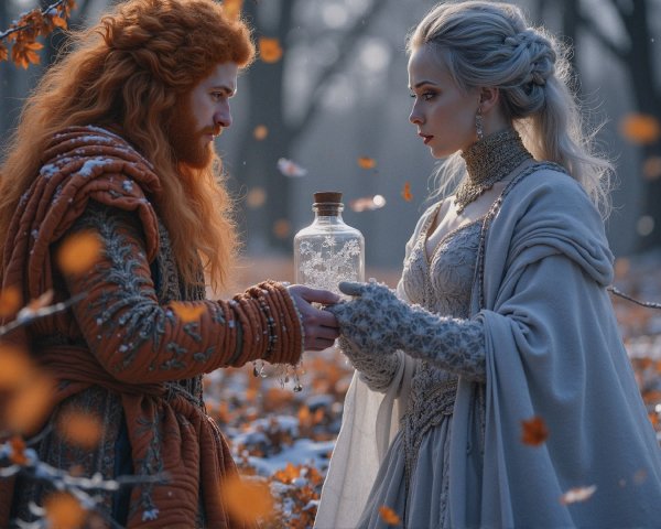 Regal Couple in Serene Autumn Forest Setting