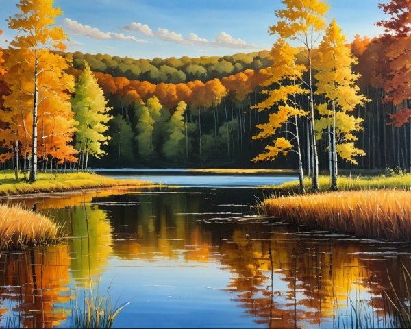 Serene Autumn Landscape with Vibrant Lake and Trees
