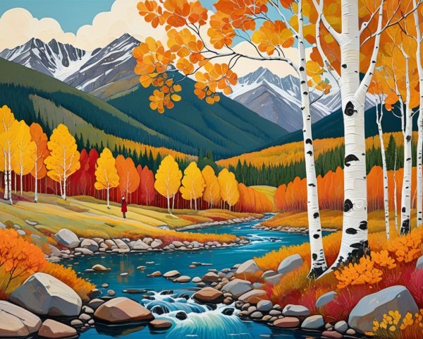 Vibrant Autumn Landscape with Aspen Trees and River