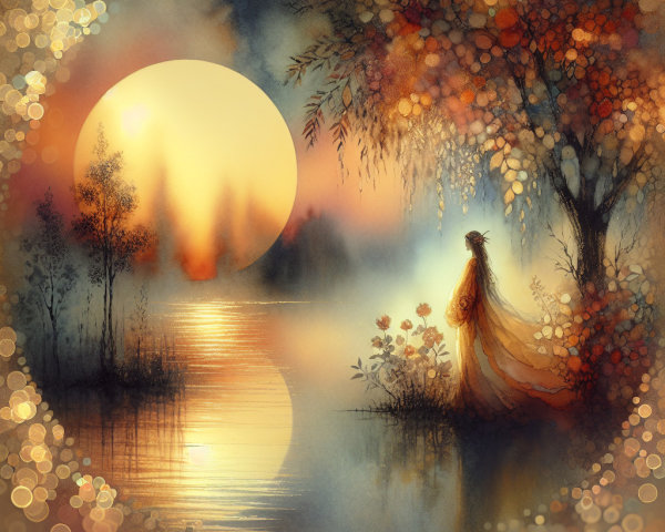 Serene Landscape with Sunset Over Tranquil Lake