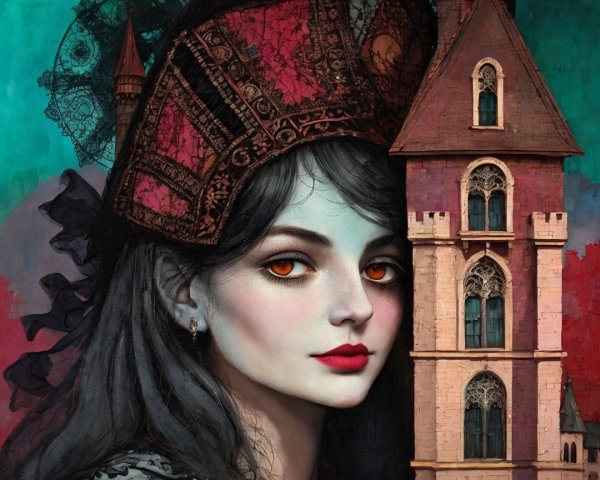 Portrait of a Young Woman with Gothic Elements