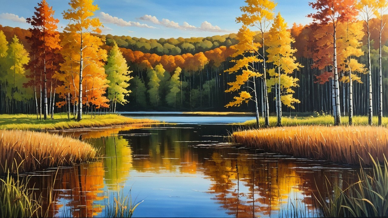 Serene Autumn Landscape with Vibrant Lake and Trees
