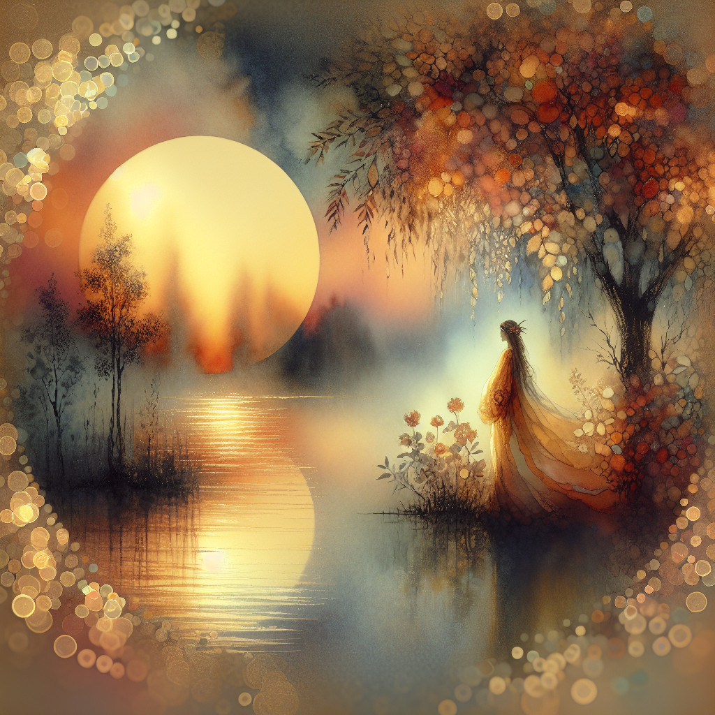 Serene Landscape with Sunset Over Tranquil Lake