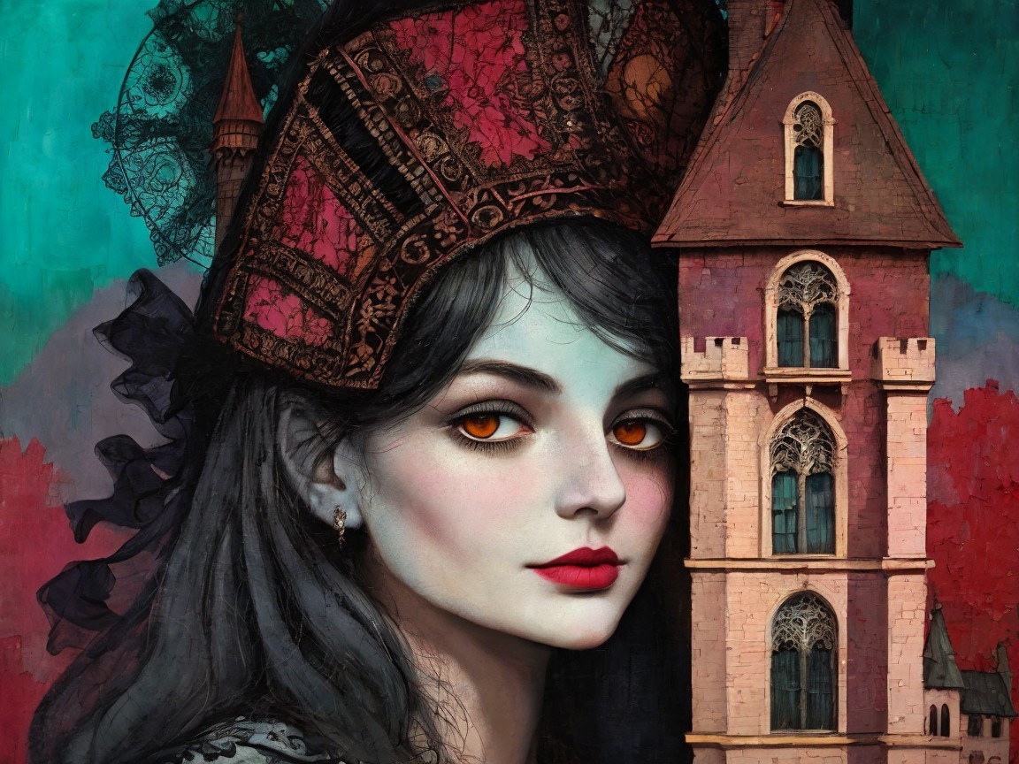 Portrait of a Young Woman with Gothic Elements