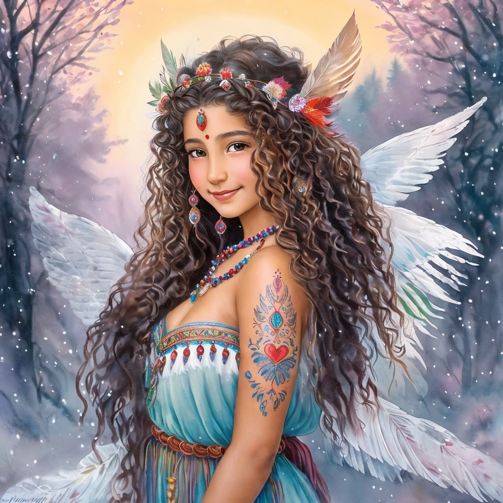 Fairy in a Snowy Forest with Intricate Blue Dress