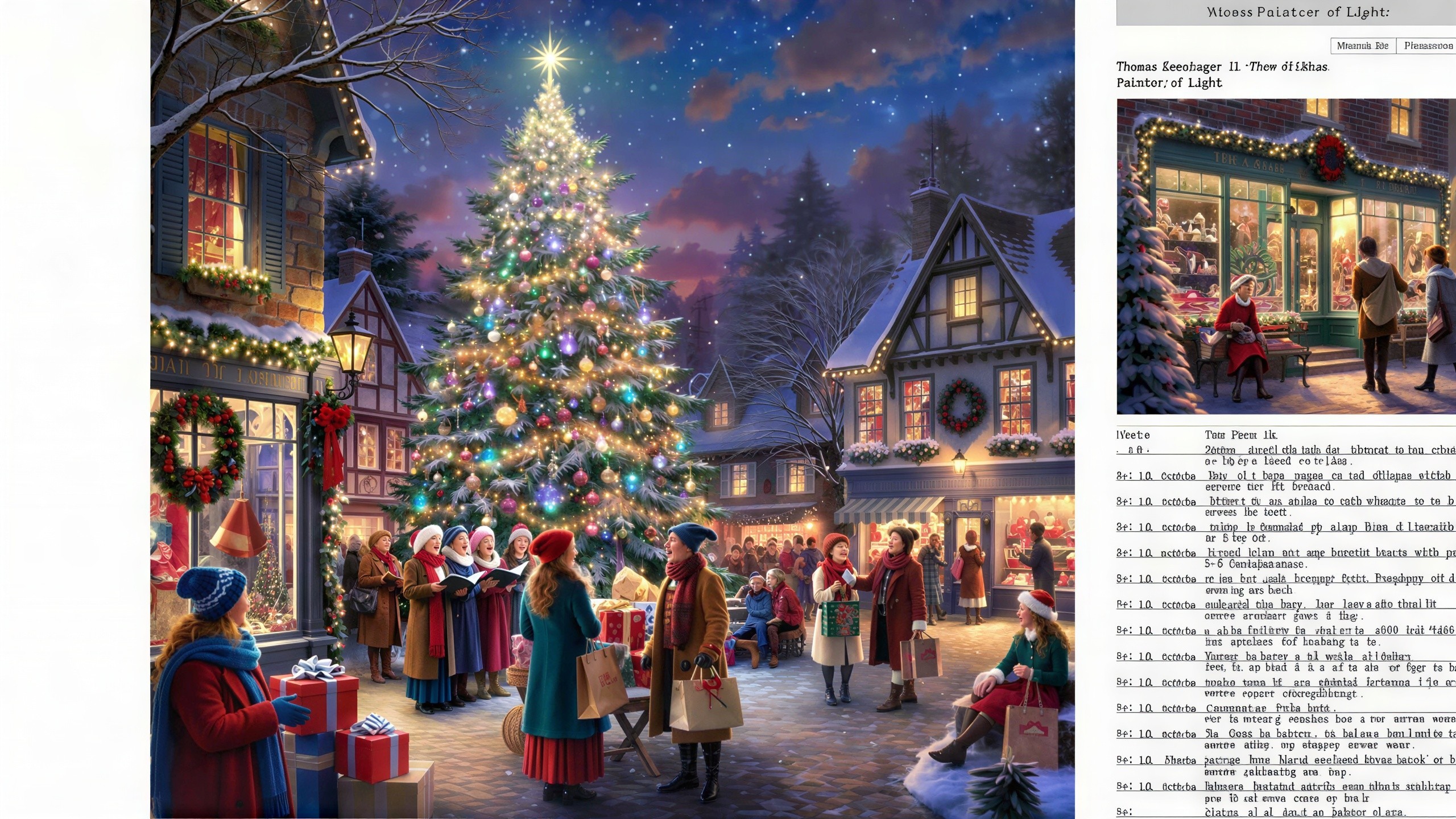 Idyllic Winter Town Square Scene with Christmas Tree