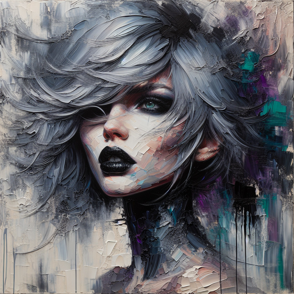 Portrait of a Woman with Silver Hair and Abstract Background