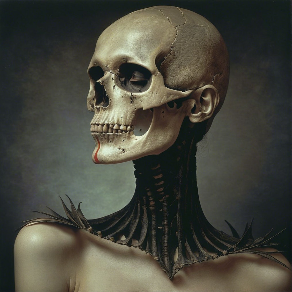 Artistic Portrayal of a Detailed Human Skull and Neck
