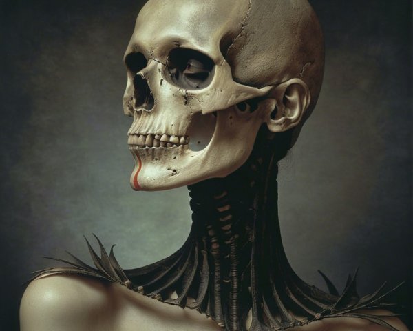 Artistic Portrayal of a Detailed Human Skull and Neck