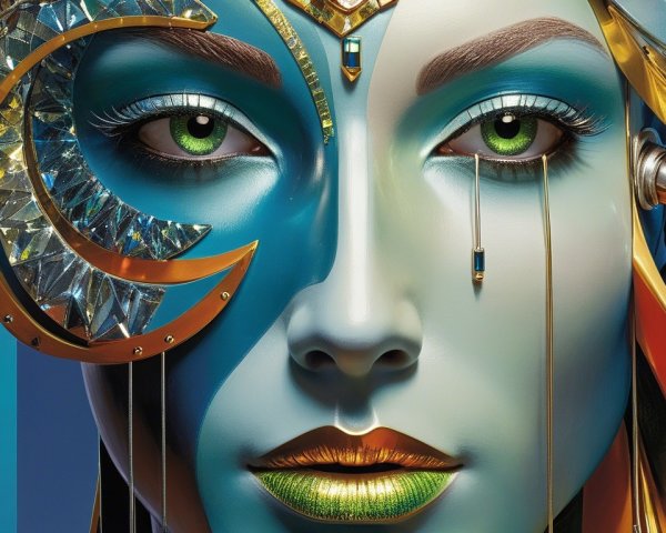 Futuristic Portrait with Bold Colors and Intricate Makeup