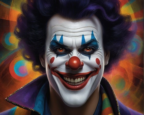 Brightly Colored Clown with Vibrant Hair and Makeup