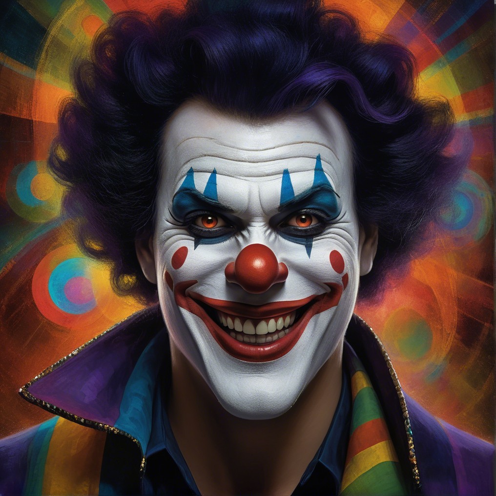 Brightly Colored Clown with Vibrant Hair and Makeup