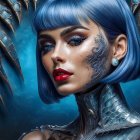 Futuristic Female Figure in Metallic Armor and Wings
