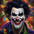 Brightly Colored Clown with Vibrant Hair and Makeup