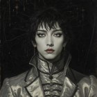 Futuristic humanoid figure with metallic skin and patterns