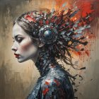 Futuristic humanoid figure with metal and glass design