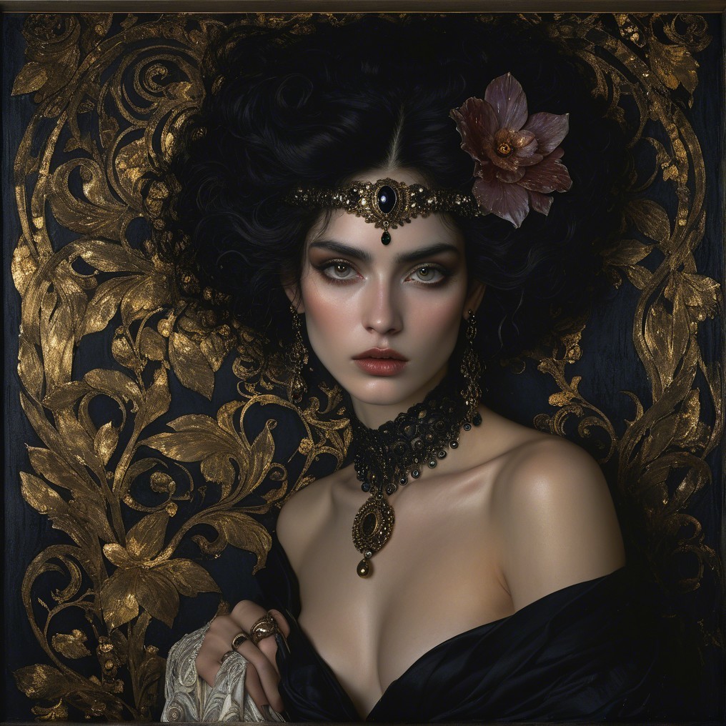 Portrait of a Woman with Floral Patterns and Jewelry