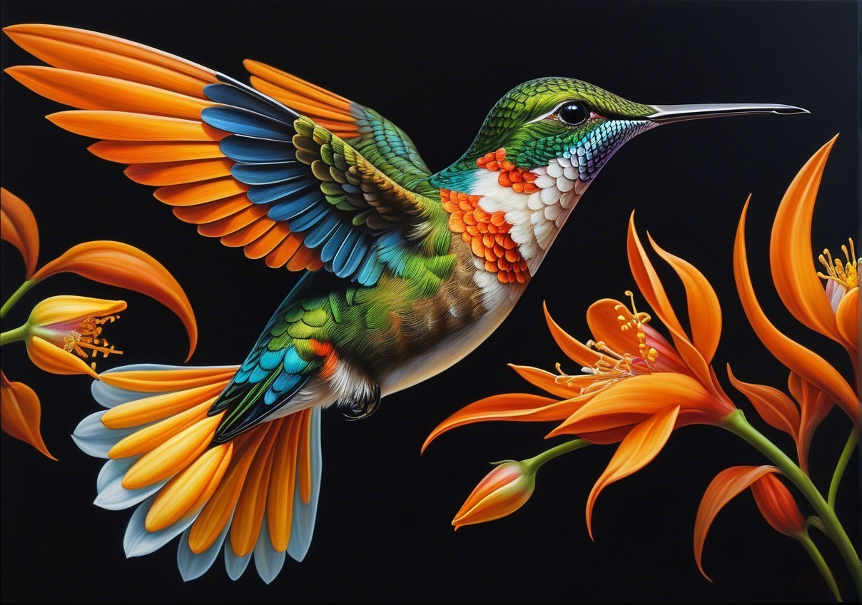 Detailed Illustration of a Hummingbird in Flight