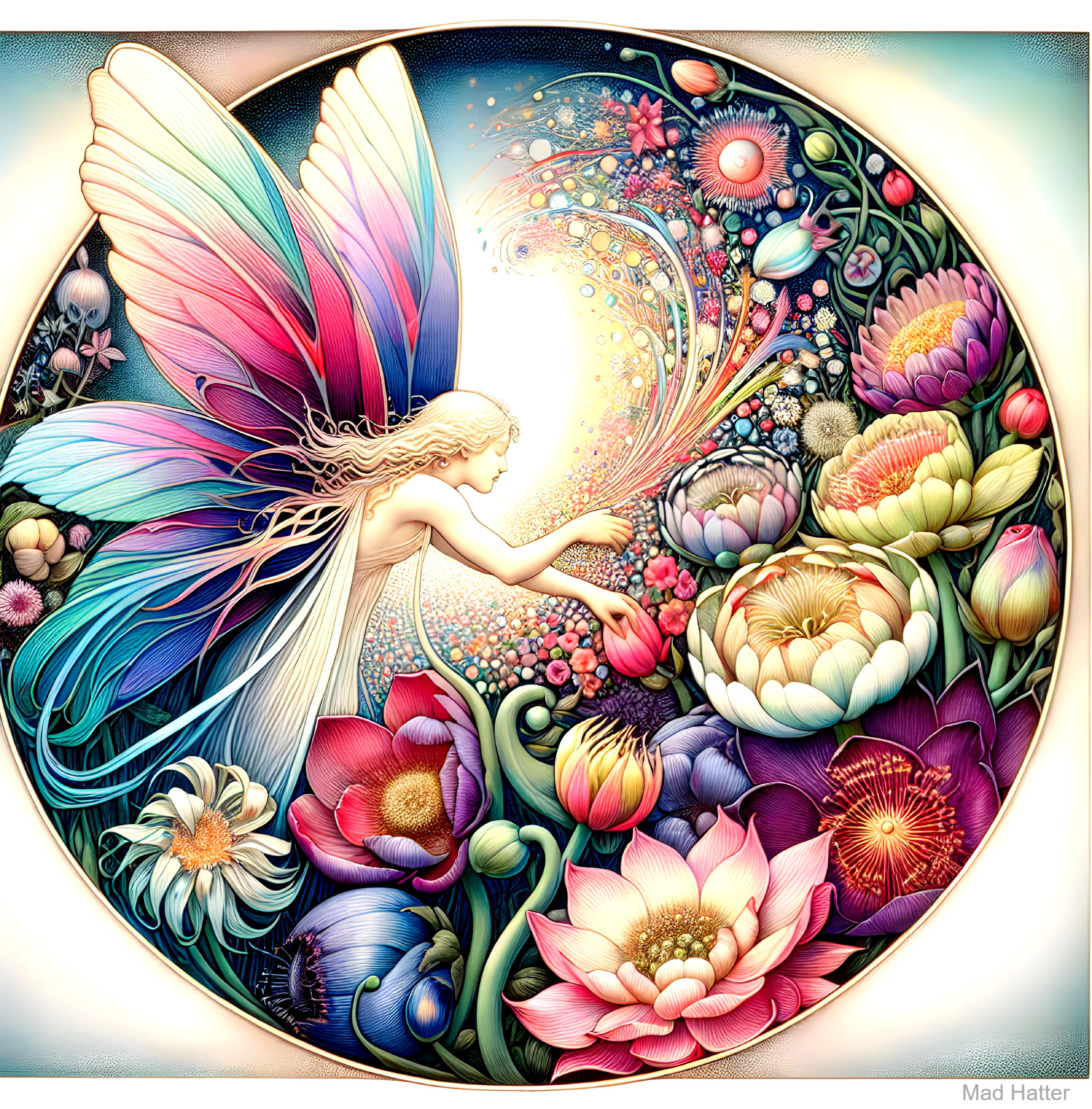 Whimsical Fairy Among Vibrant Blooming Flowers