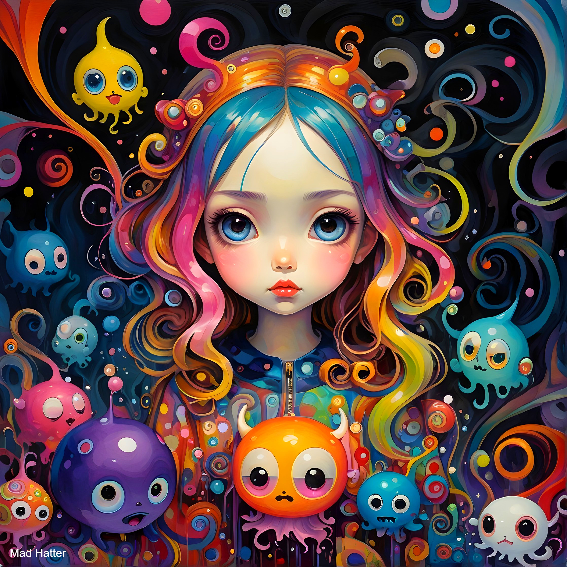 Whimsical Illustration of a Girl with Sea Creatures
