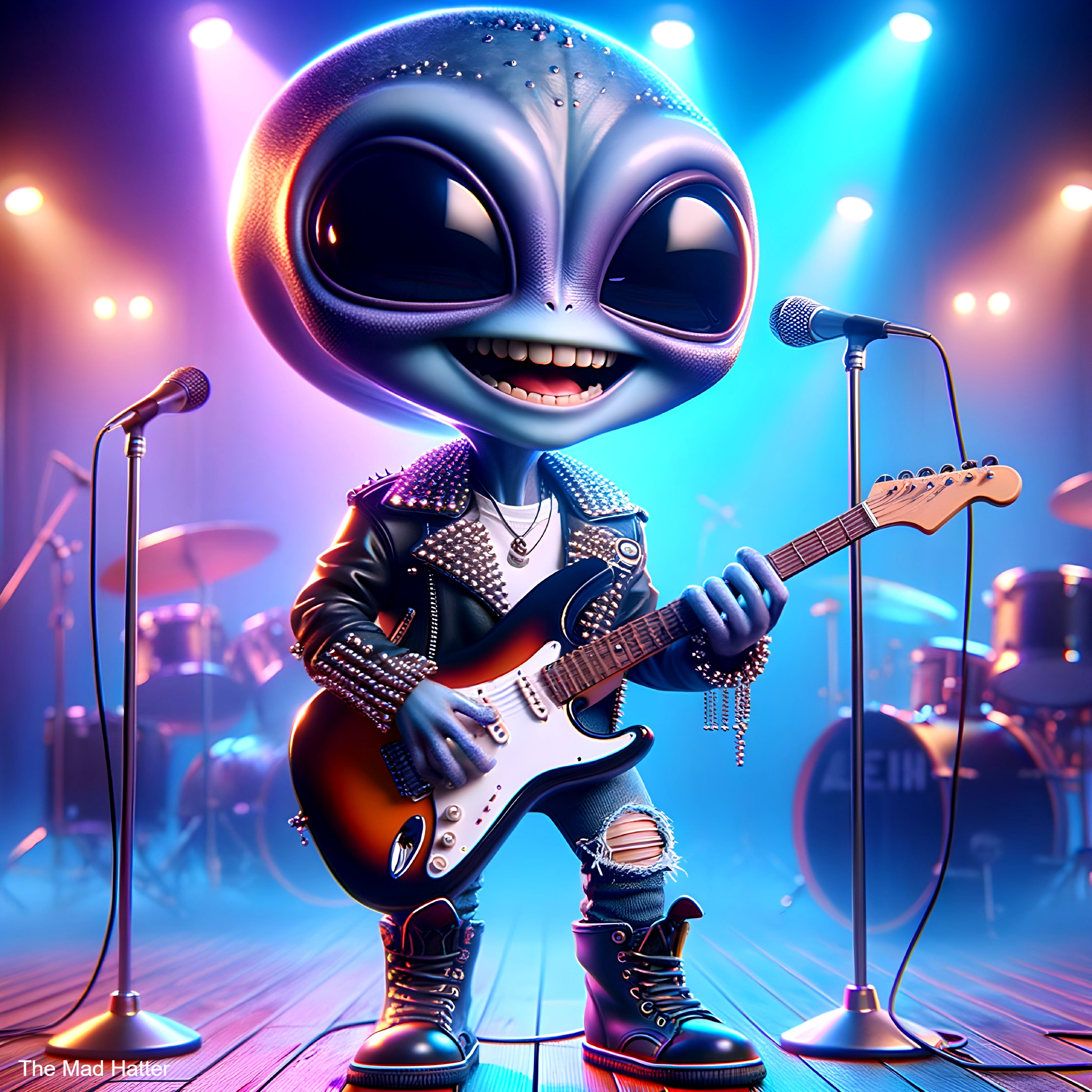 Animated Alien Character Playing Electric Guitar Live