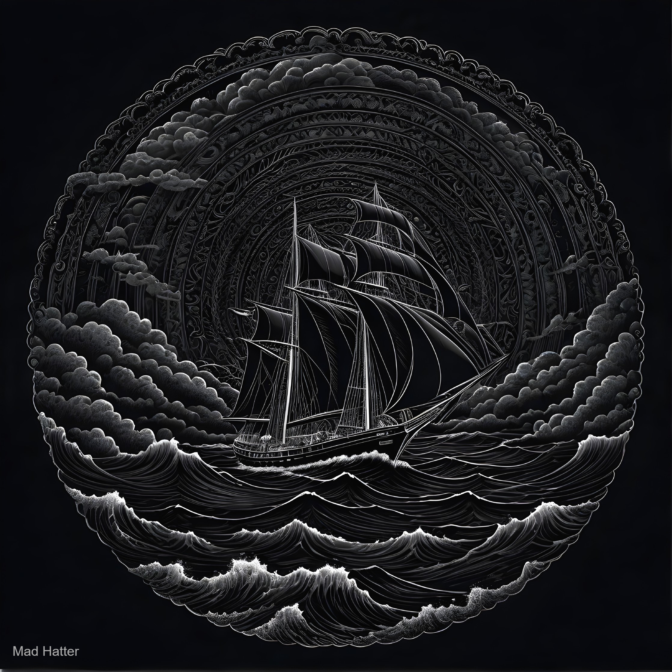 Intricately Designed Sailing Ship in Turbulent Waves